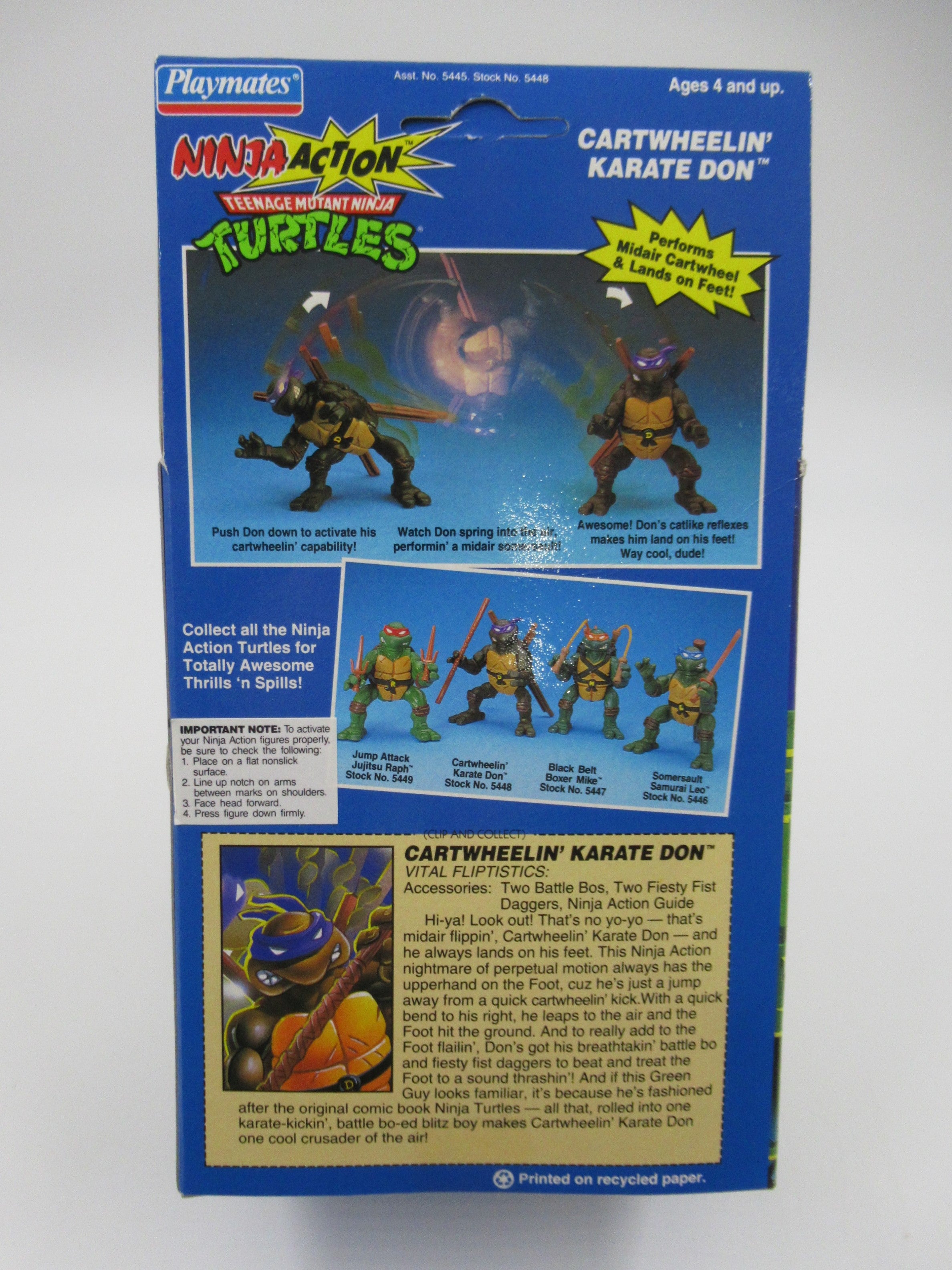 Teenage Mutant Ninja Turtles Cartwheelin' Karate Don Ninja Action 5" Figure TMNTs - Playmates (1993)
